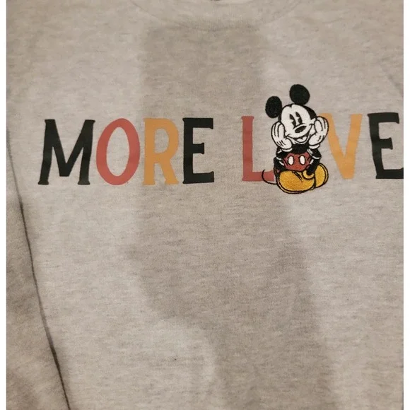 Disney Mickey Mouse More Love Gray Fleece Sweatshirt Kids Size XS 4/5 Pullover - Picture 3 of 5